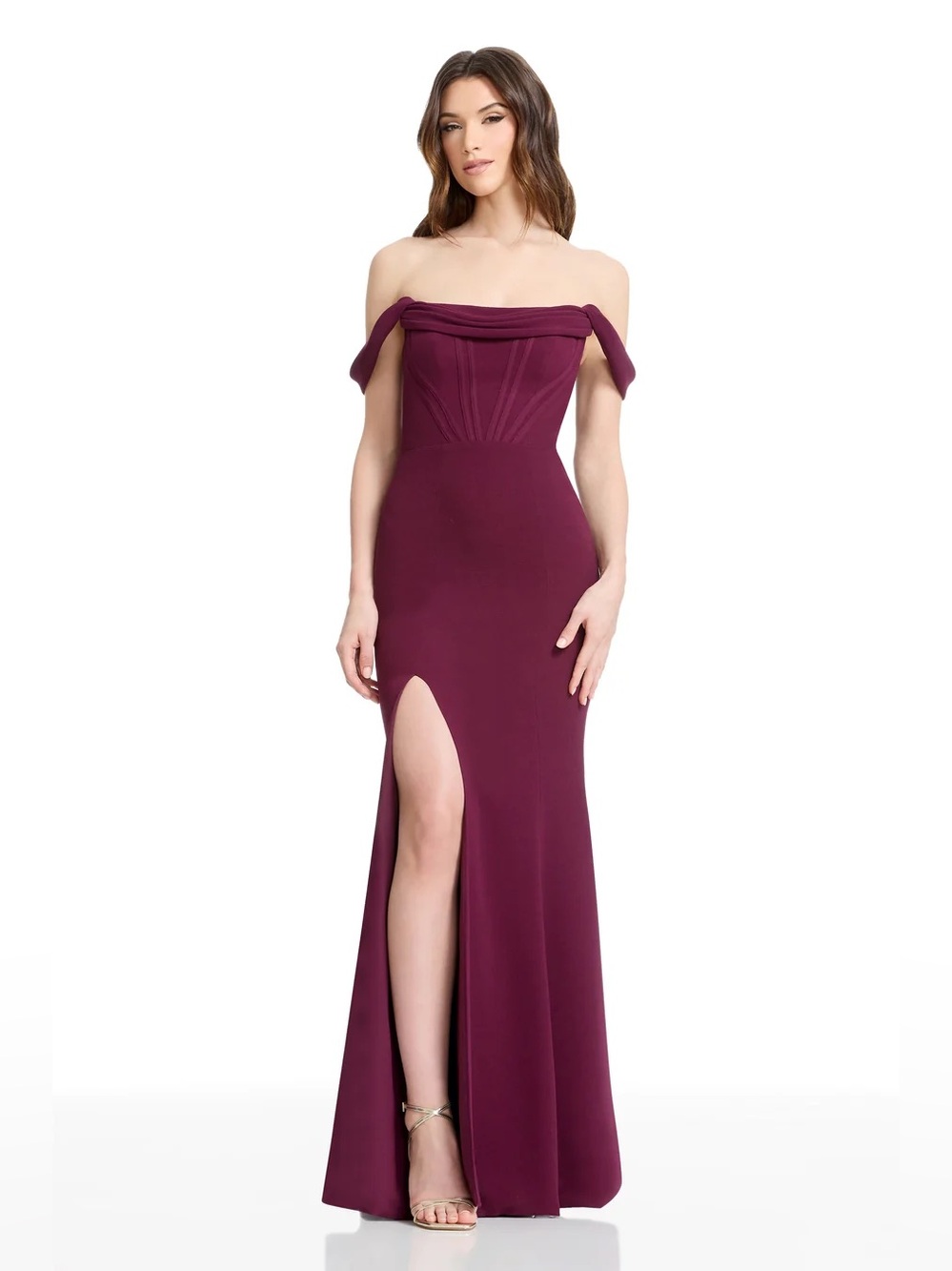Dress the Population Melania Dark Cherry Off-the-Shoulder Gown Dress size XL
